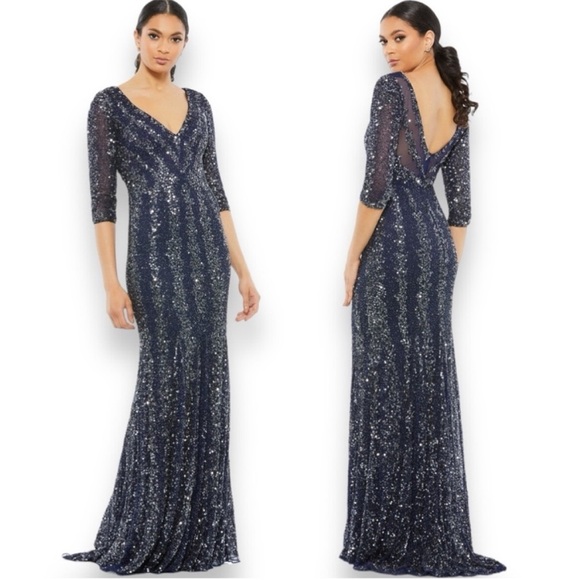 NWT Mac Duggal Three-Quarter Sleeve Embellished Gown Size 6...